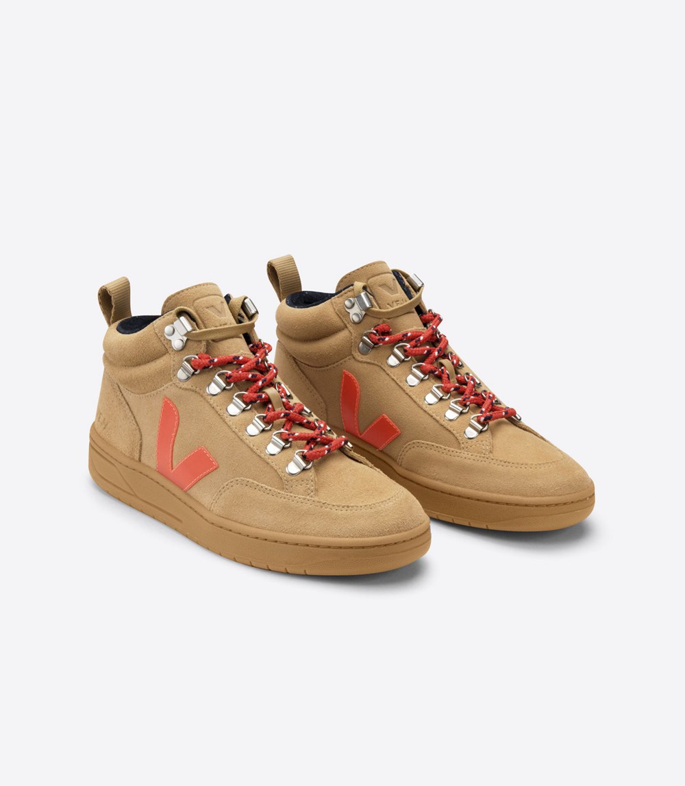 Veja Trainers Mens Brown/Orange - Roraima Suede - HXNS-59820